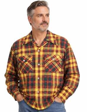 Vintage 50s 60s Arrow Plaid Flannel Loop Collar Shirt USA Large